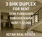 3 BHK Duplex For Rent Subhash Nagar Semi Furnished