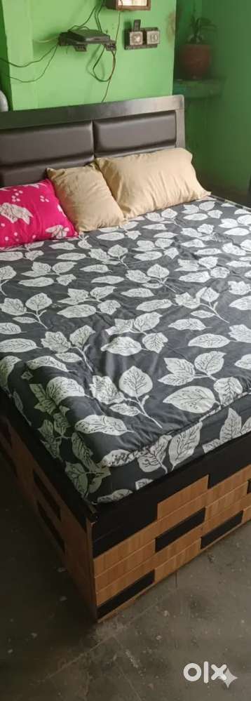 Bed, mattress and side table