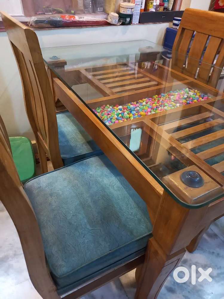 Wooden Table with Glass Top