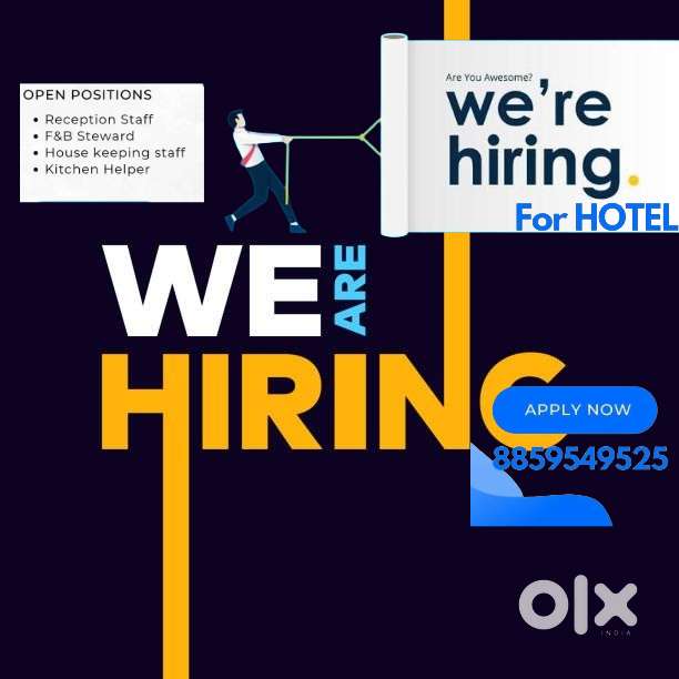 Hotel job requirements for kichen Chef, receptionist front office job