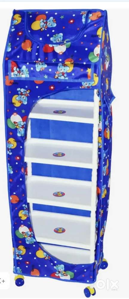 1 door, 5 shelf fabric plastic PVC collapsible Wardrobe, Blue colour