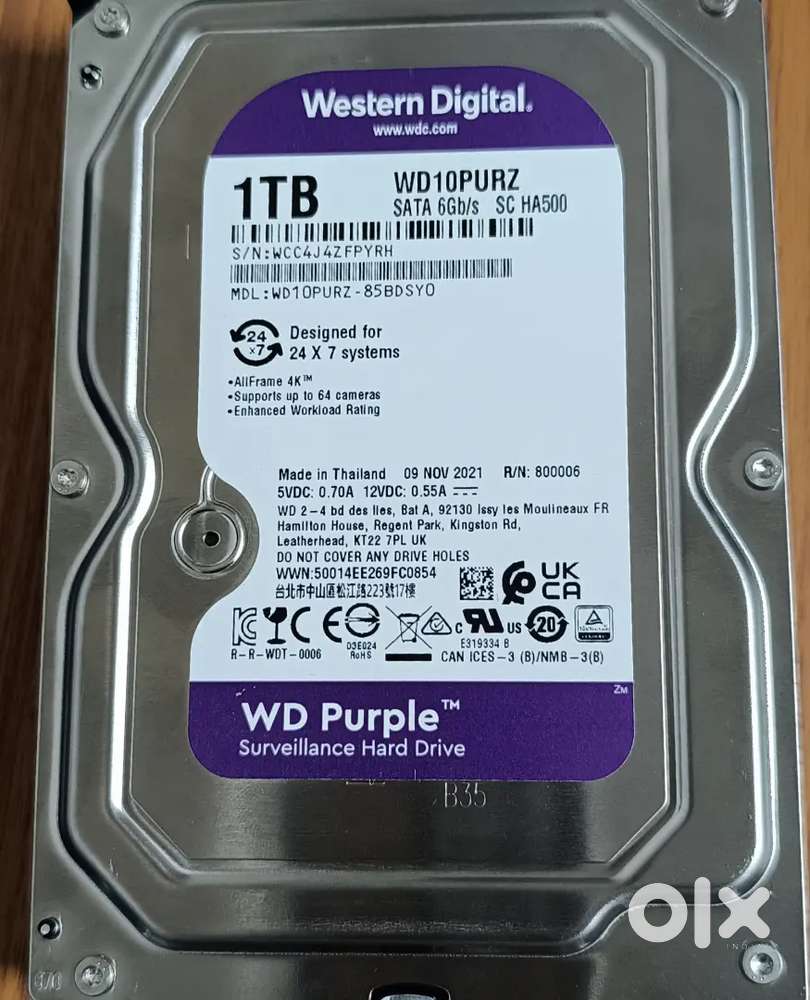 WD Purple  1 TB  Surveillance  Internal HDD