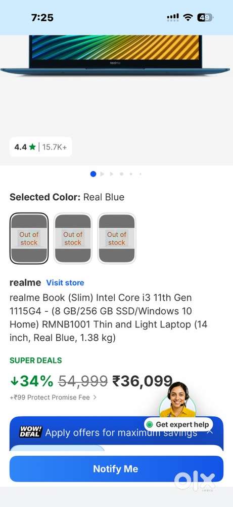 REALME BOOK INTEL CORE i3 11th gen 8gb/256gb