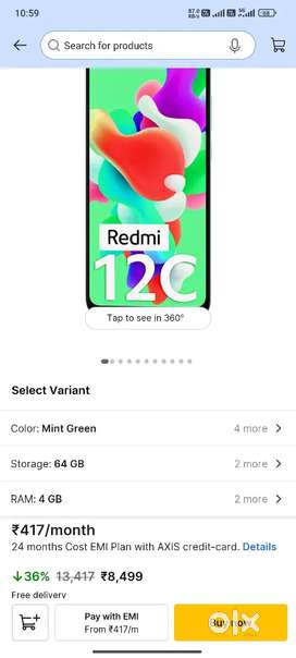 Redmi 12C 4/64 green sealed pack with bill available.