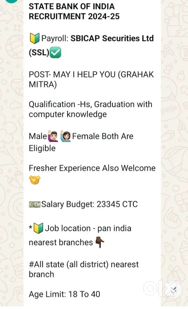 (SBI BANK) Agency Payroll Help Desk Department (Grahak Mitra)
