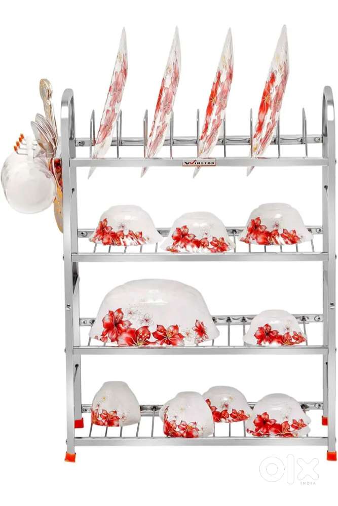 Stainless steel 4 Shelf Wall Mount Kitchen Utensils Rack