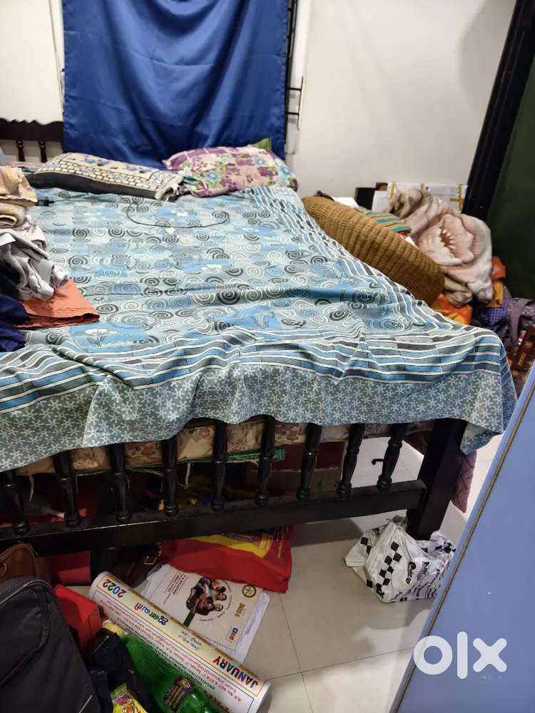 Wooden cot with bed queen size