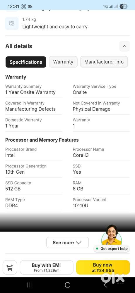 HP 15s 1516TU 15.6inch 8/512 SSD i3