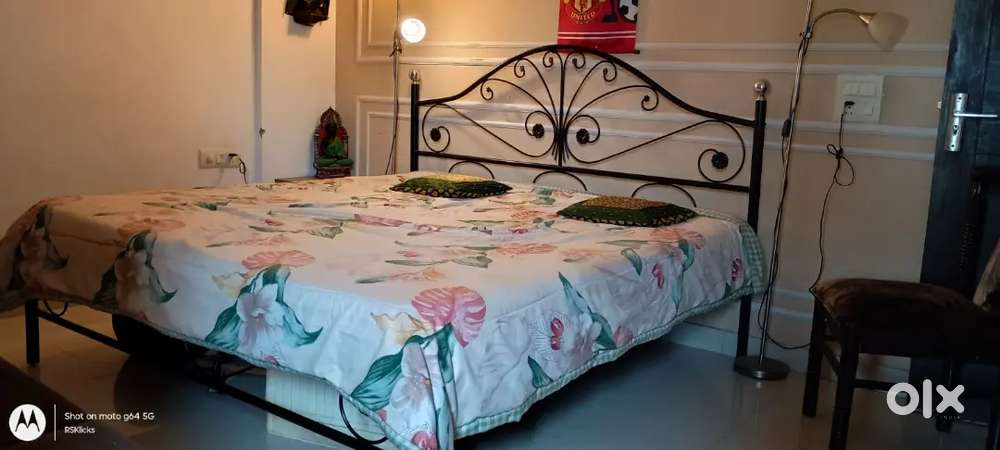 New like bed with mattress. Wrought Iron. Size- 6ftX6.2ft