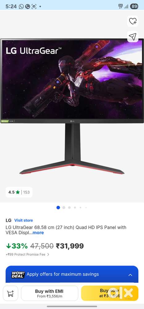 Gaming monitor 1 month old LG 27 inch QHD 165hz