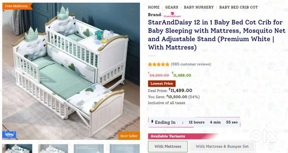 Baby cot +cushion , mosquito net + travelbed withnet