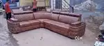 Fix pillow model tan colour rexine L shape sofa with adjustable headre