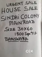 SELLING HOUSE IN SINDHI COLONY 12 , NEAR NEW BUS STAND, BANSWARA