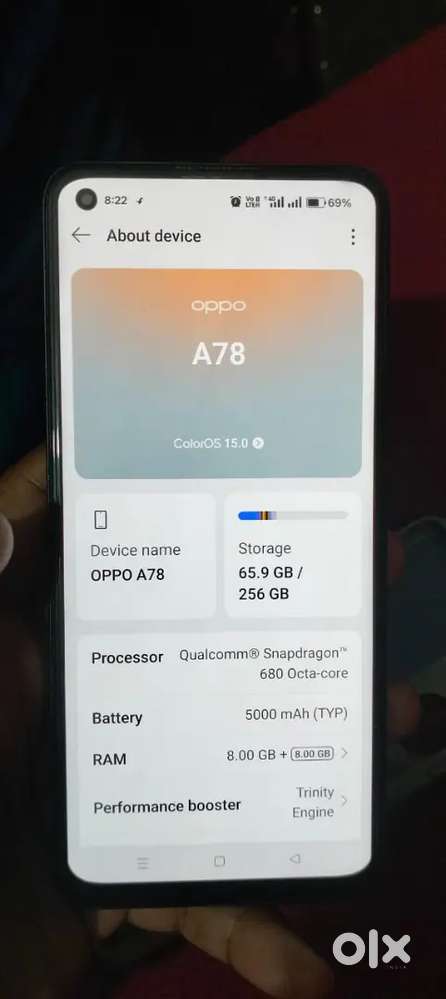 Oppo a78 4g mobile 8+8/256 in display fingerprint