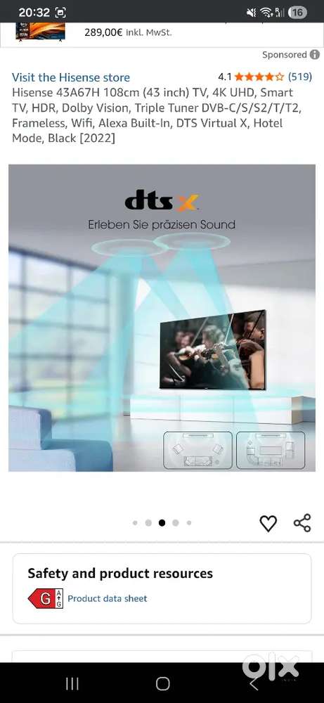 Tv hisense 43 in Google android powered with remote with voice control