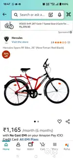 Hercules SPARX cycle 24X15 at 2950 Rs good condition