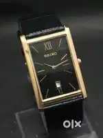Seiko Slim Tank With Date Black Dial With Black Leather Strap Watch