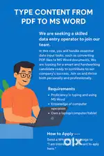 WFH - Remote Job  We are currently hiring for Data Entry / Typing Work