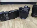 Nikon z62 ,85mm lens, godex 520tt flash, batteries