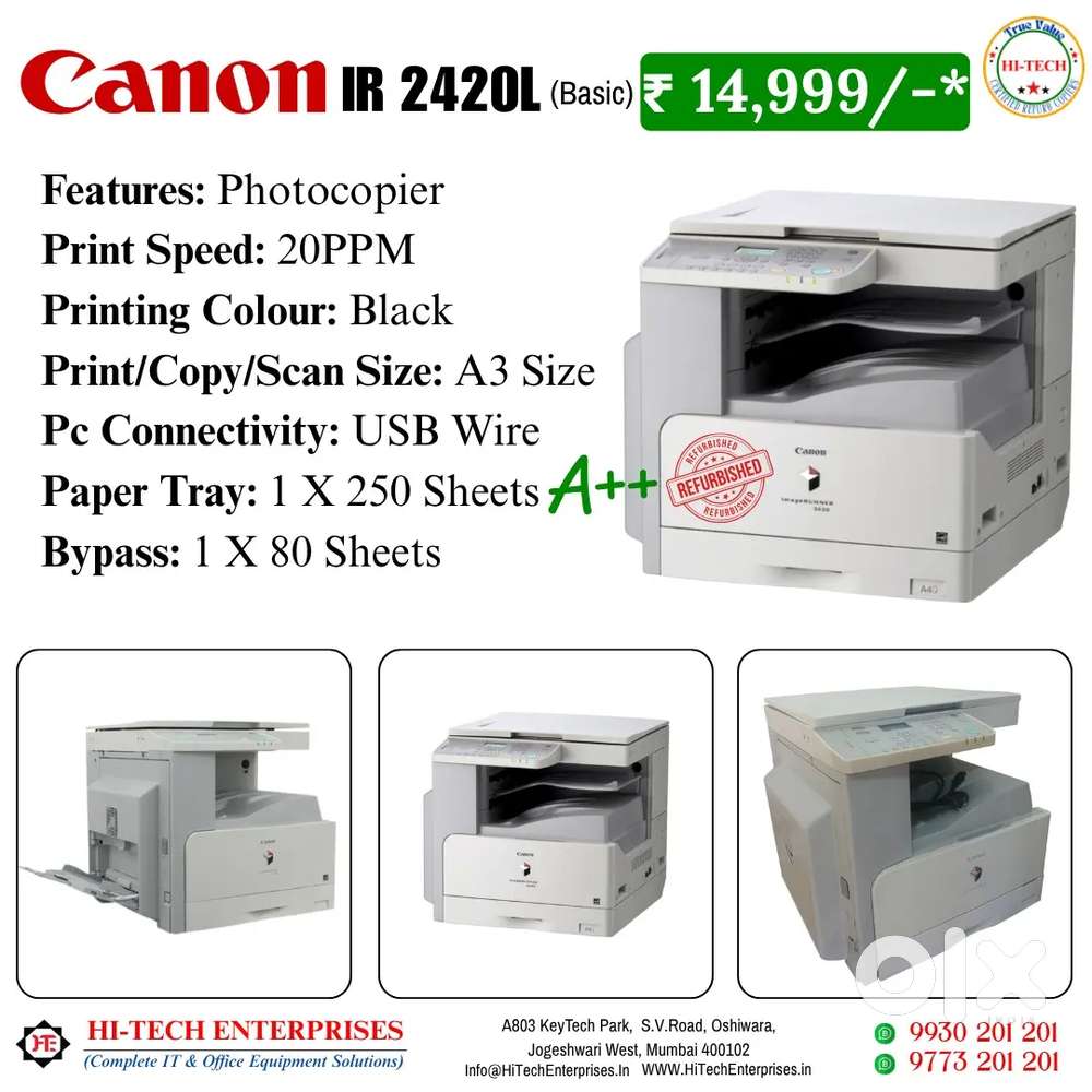 Xerox Machine Canon IR 2420l Black Print Color Scanner, Photocopier,