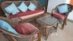 Cane sofaset 3+1+1 with centre table and cushions