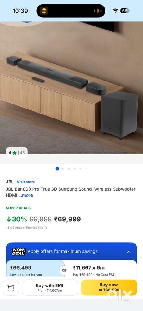 Jbl bar 800 pro true 3d surround sound ,wireless subwoofer