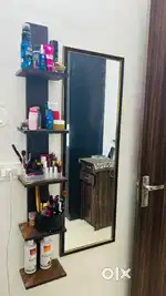 Wall mounted wooden shelf with full length mirror very good condition
