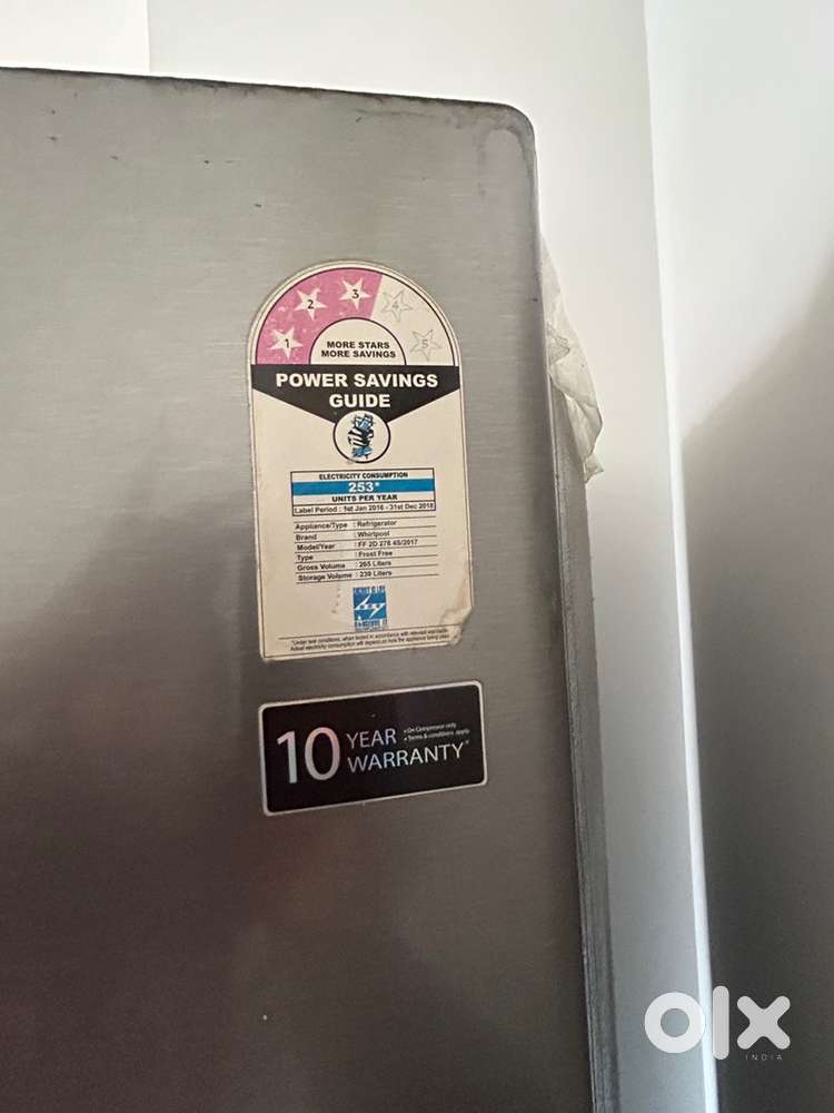Whirlpool fridge 265 litre - 3 star