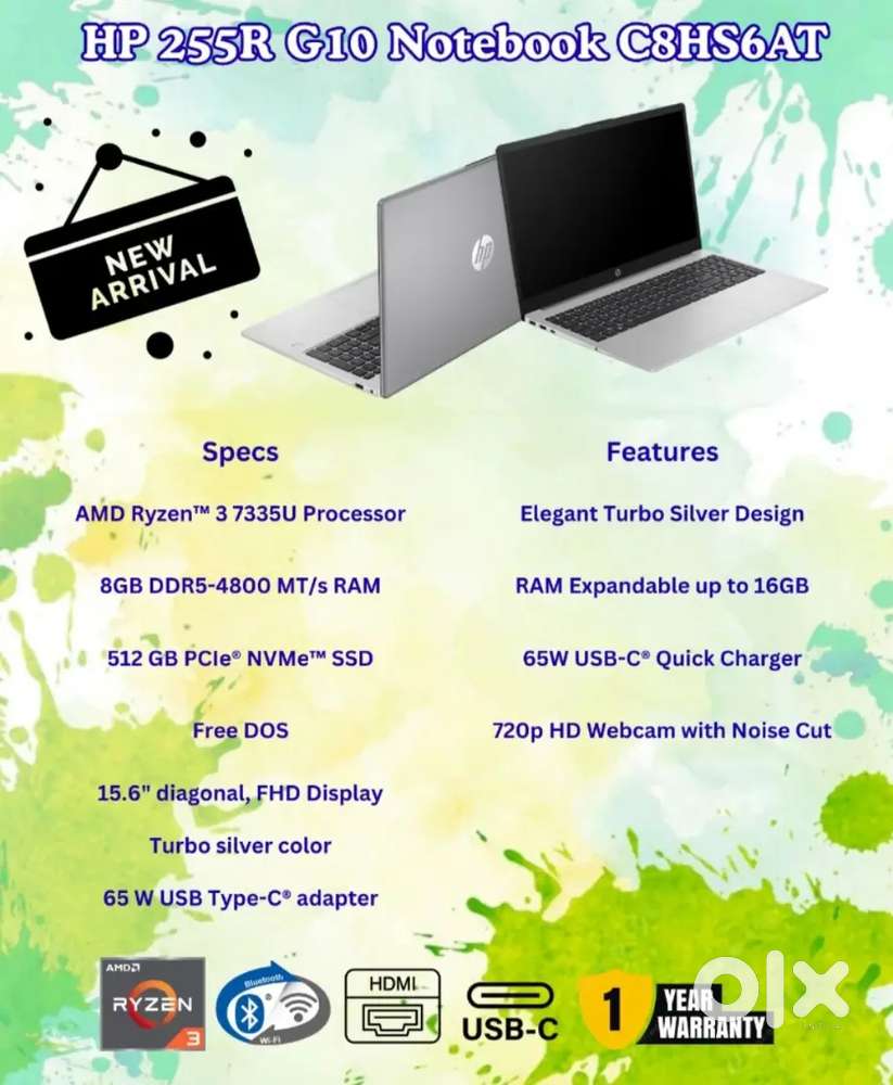 Hp laptop R3 7335u 8gb 512gb full hd screen