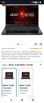 Acer nitro v15 16 ram 1Tb i7 graphics 40/50rtx 13th gen win 11