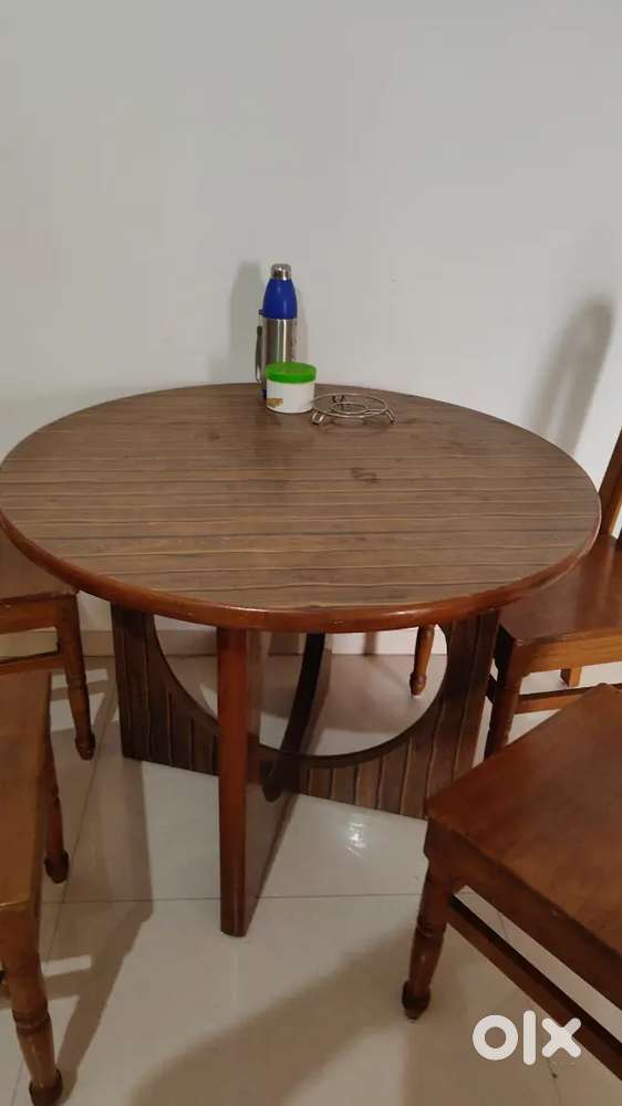 Solid wood round dining table + 4 chairs