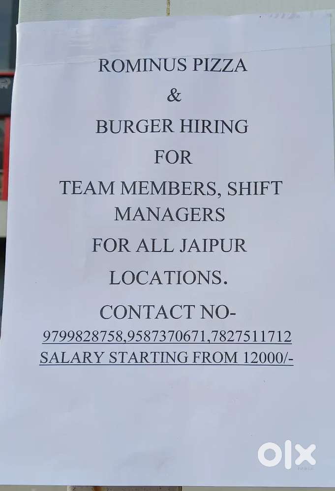 We hiring team member & shift manger