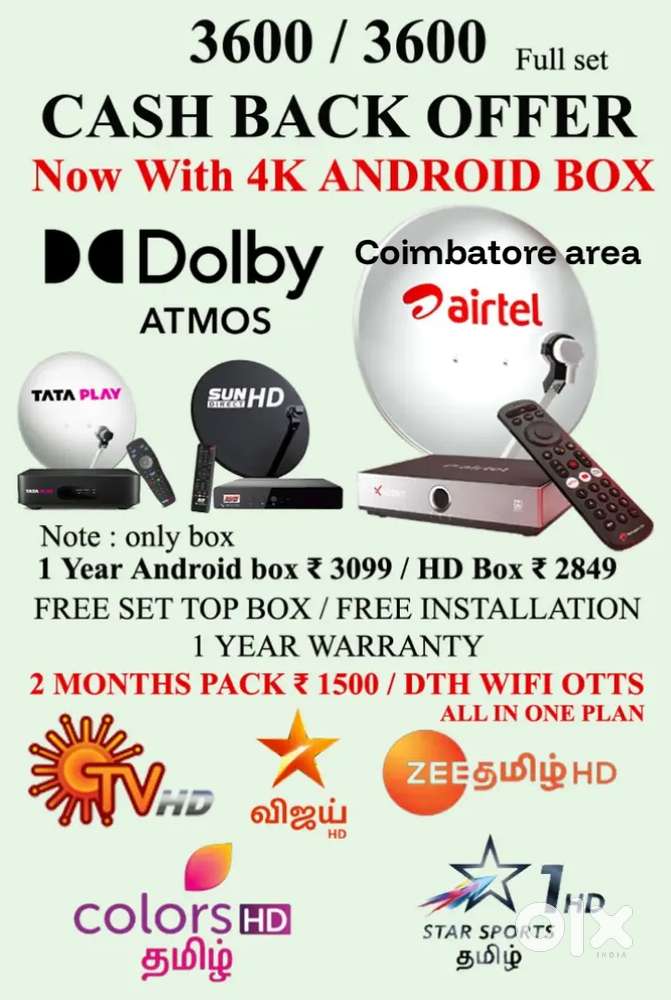 AIRTEL XSTREAM 4K ANDROID BOX ! TÀTA PLÀY ! SUNDIRECT ! 1 YEAR OFFER !