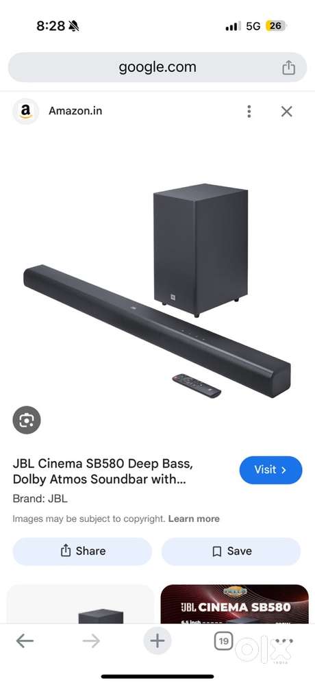 Jbl cinema SB580 home theatre sound box and bar