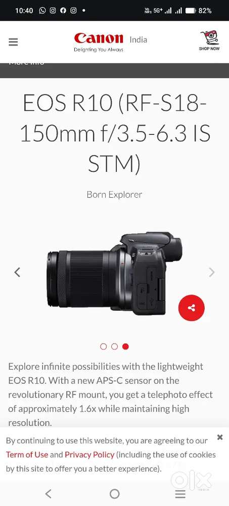 Canon R10 with lens extra battery charger