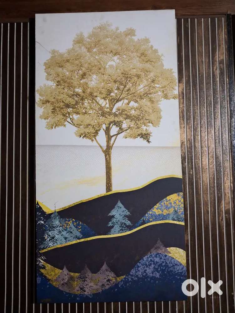 ABSTRACT GOLDEN TREE CANVAS WALL PAINTING