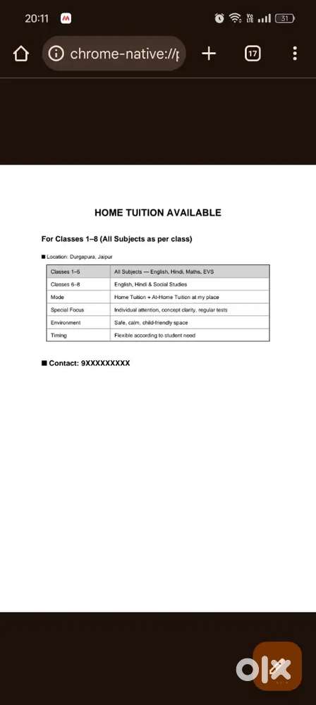 Home tution and tution at home in Durgapura jaipur