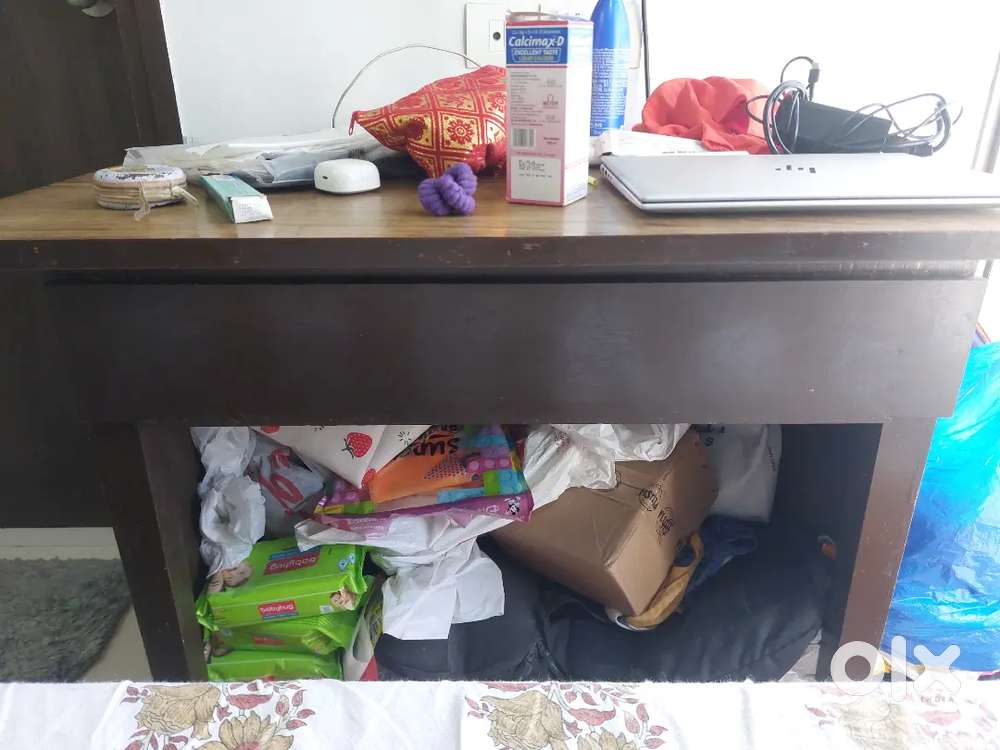 Natural Wood Study/Office Table – 2x3 ft with Drawer & Storage