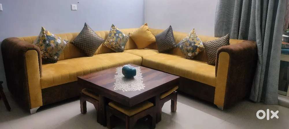 L shape dual colour sofa set