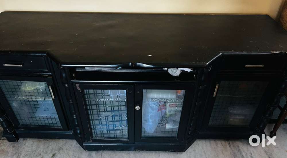 Shining black multipurpose made wood antique storage cabinet