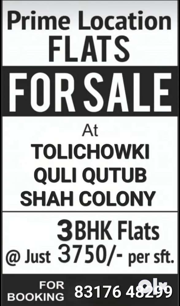 3bhk flats for sale at Quli Qutub Shah Colony Tolichowki near masjid