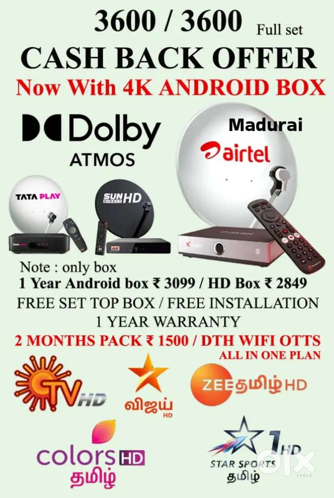 AIRTEL XSTREAM ANDROID 4K BOX ! TÀTA PLÀY ! DISHTV ! SUNDIRECT 1 YEAR