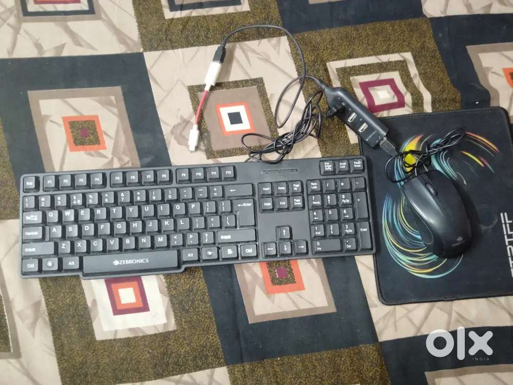 Selling Zebronics keyboard mouse and usb hub with dongle and mouse pad