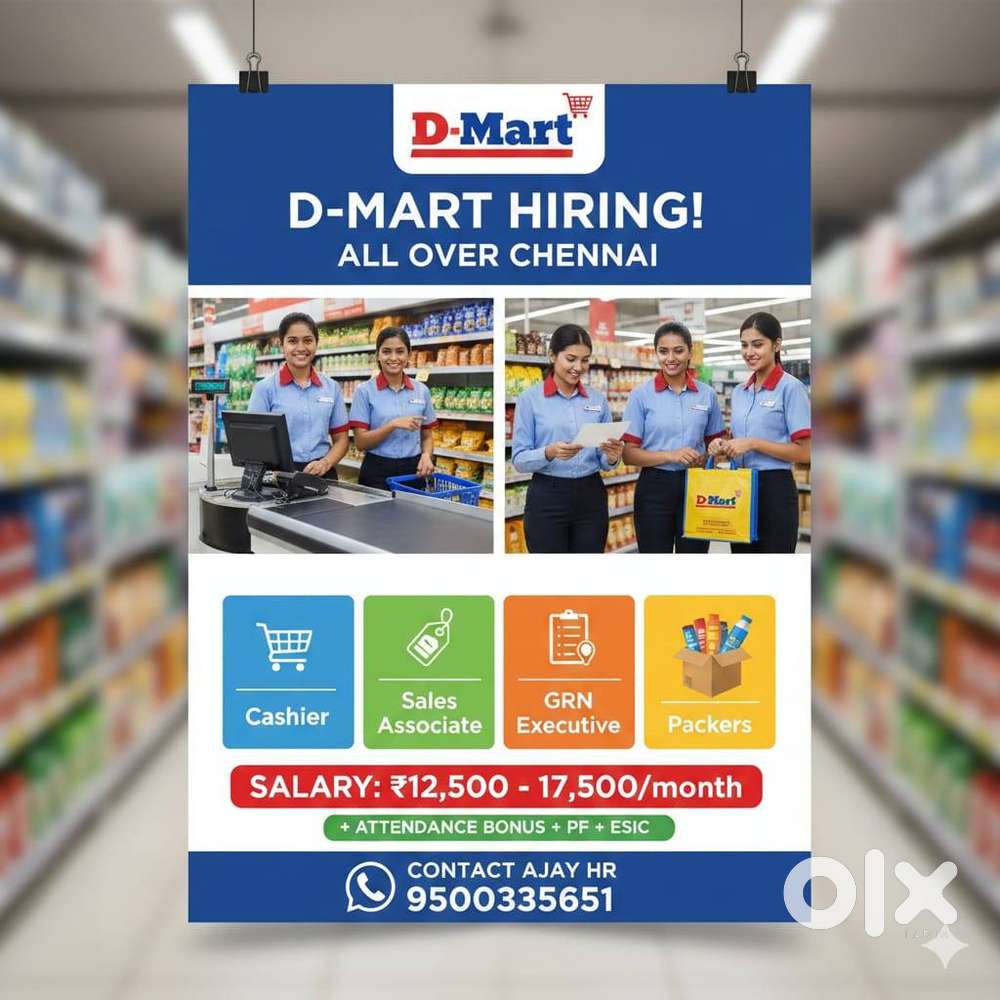 D-Mart(Cashier,Sales Associate,GRN Assistant and Packers)