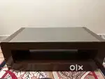 1. Chocolate Brown Wooden Base Centre Table with Glass top