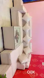 Cream colour L shape 7 seater + 2 stool +center table 5 big new cusion