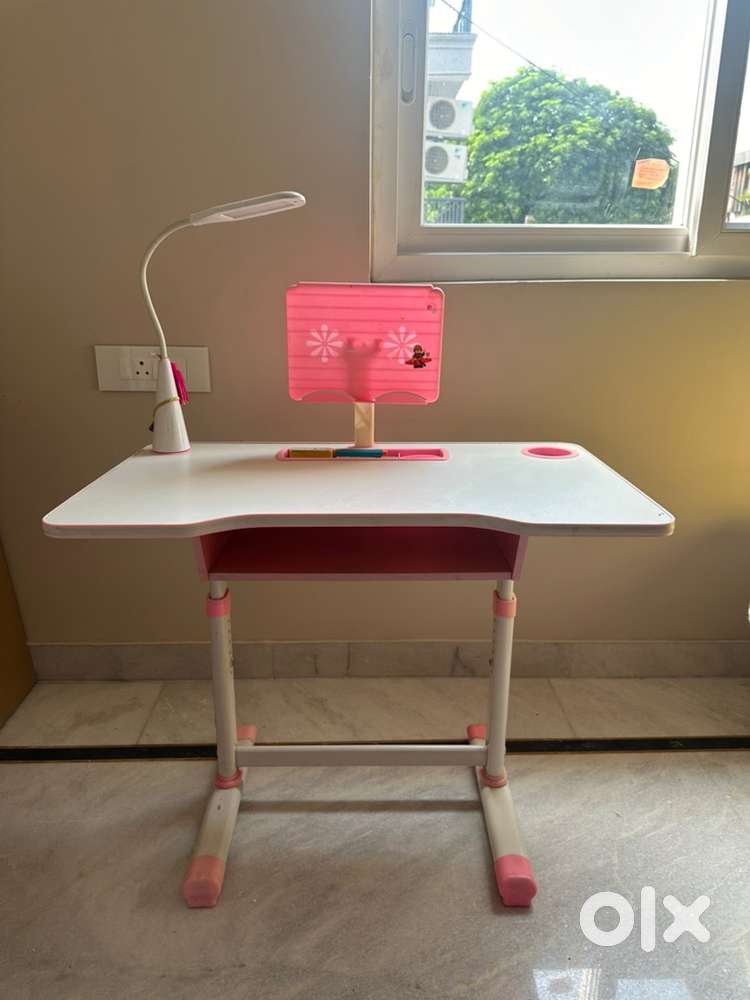Pink Kids Study Table with Chair & Lamp – Adjustable & Sturdy