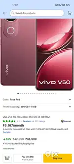 ViVO V50 SEALED BOX WITH BILL WITHOUTOPEN 8/256GB ROSE RED