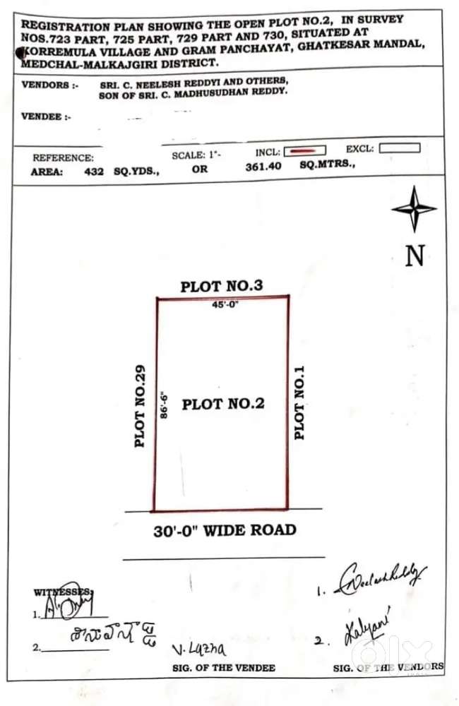 Open plot for sale in Narapally 432 Sq yards North facing 39k