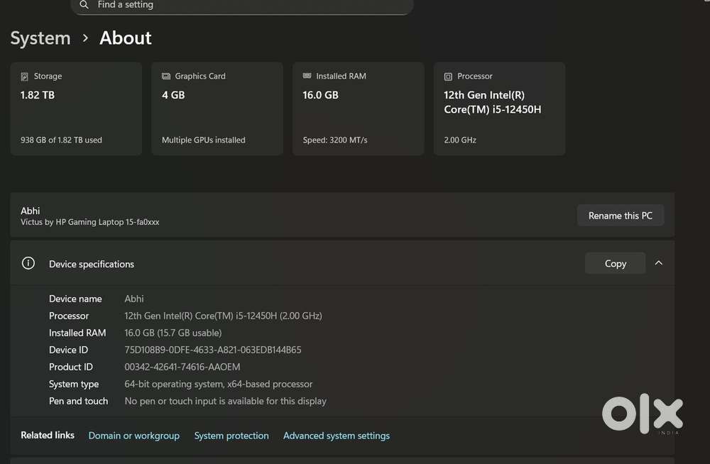 Victus gaming laptop 2TB ssd 12th gen i5